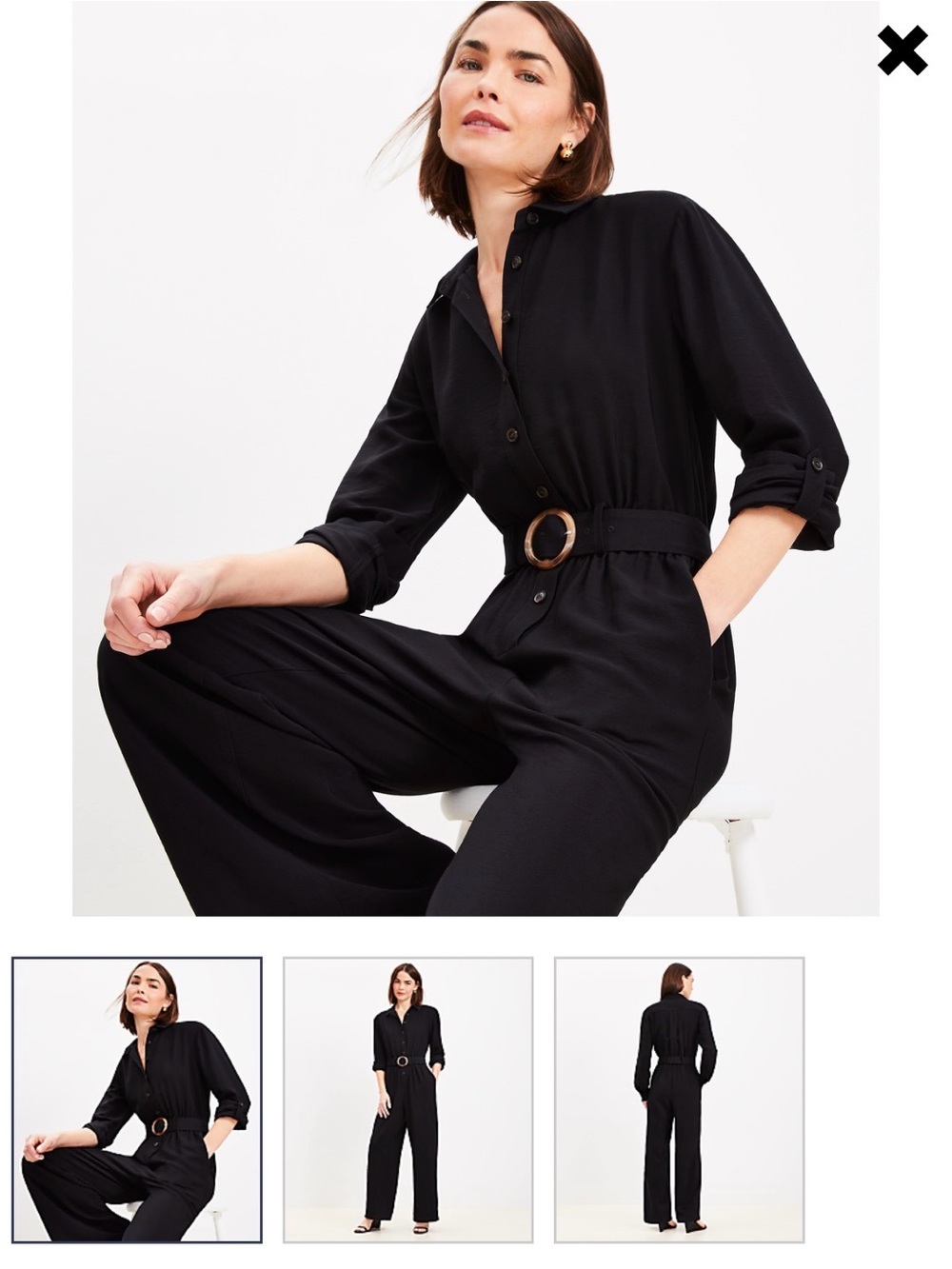 LOFT NWT Black Button-Front Belted Wide-Leg Jumpsuit